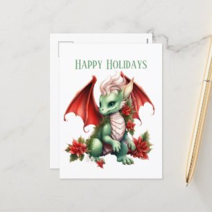 Festive Christmas watercolor dragon fantasy Holiday Postcard