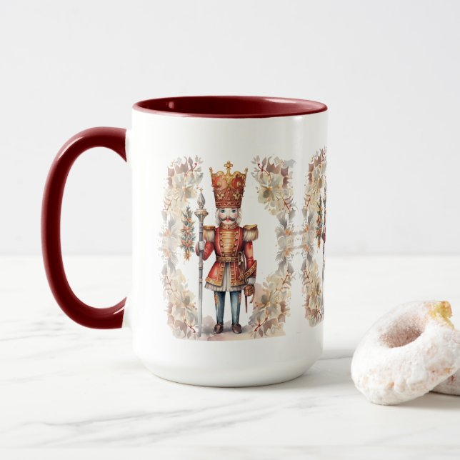 Festive Christmas watercolor nutcracker Mug (With Donut)