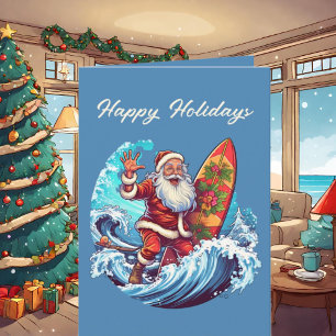 Festive Christmas watercolor Santa beach Card
