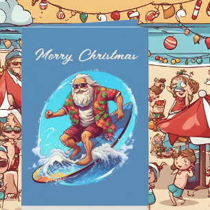 Festive Christmas watercolor Santa beach  Card