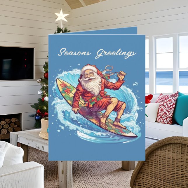 Festive Christmas watercolor Santa beach Card (Creator Uploaded)
