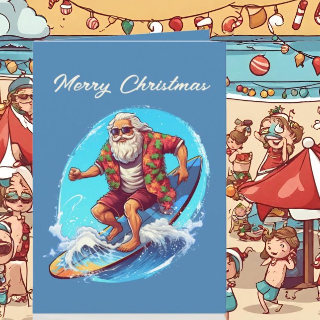 Festive Christmas watercolor Santa beach  Card (Creator Uploaded)