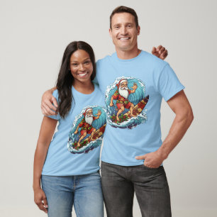 Festive Christmas watercolor Santa surfing T-Shirt