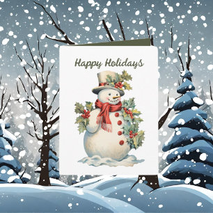 Festive Christmas watercolor snowman  Card