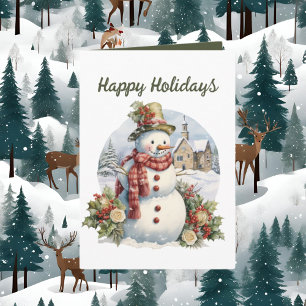 Festive Christmas watercolor snowman  Card