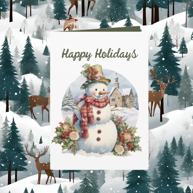 Festive Christmas watercolor snowman  Card (Creator Uploaded)