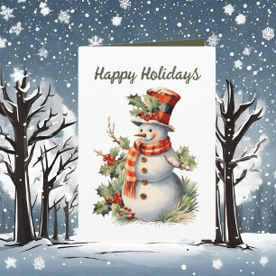 Festive Christmas watercolor snowman Card