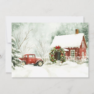 Festive Christmas Watercolor Vintage Greeting Card