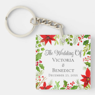 Festive Christmas Wedding Floral Personalised Key Ring