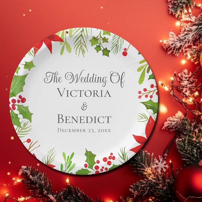 Festive Christmas Wedding Floral Personalised Paper Plate (Creator Uploaded)