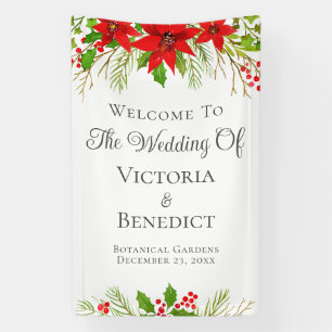 Festive Christmas Wedding Poinsettia Personalised Banner