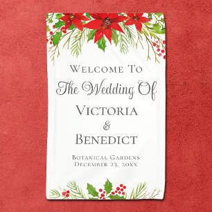 Festive Christmas Wedding Poinsettia Personalised Banner