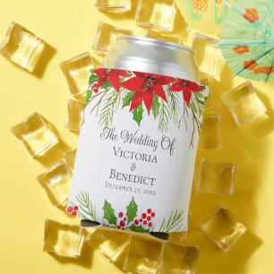 Festive Christmas Wedding Poinsettia Personalised Can Cooler