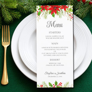 Festive Christmas Wedding Red Poinsettia Dinner Menu