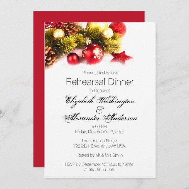 Festive Christmas Wedding Rehearsal Dinner Invite (Front/Back)