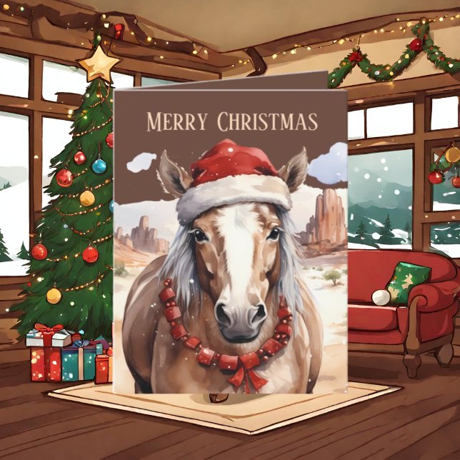 Festive Christmas Western horse add text  Holiday Card (Creator Uploaded)