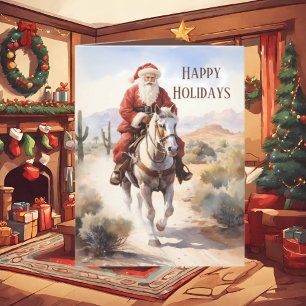 Festive Christmas Western Santa add text Holiday Card