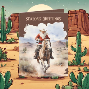 Festive Christmas Western Santa add text Holiday Card