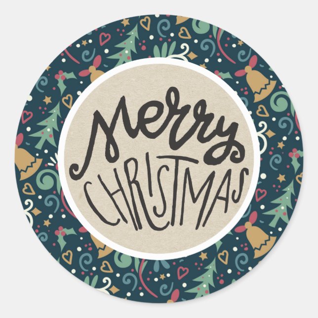 Festive Christmas Whimsical Rustic Modern Holiday Classic Round Sticker (Front)