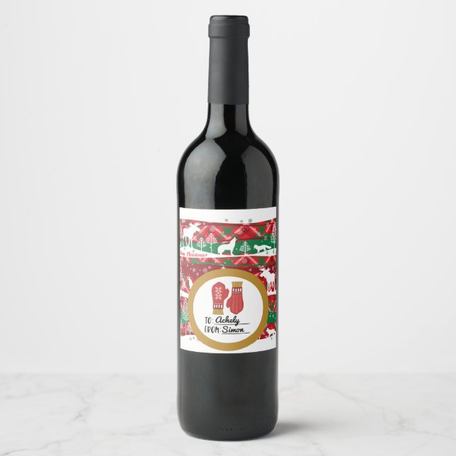 Festive Christmas Wine Bottle Label (Front)