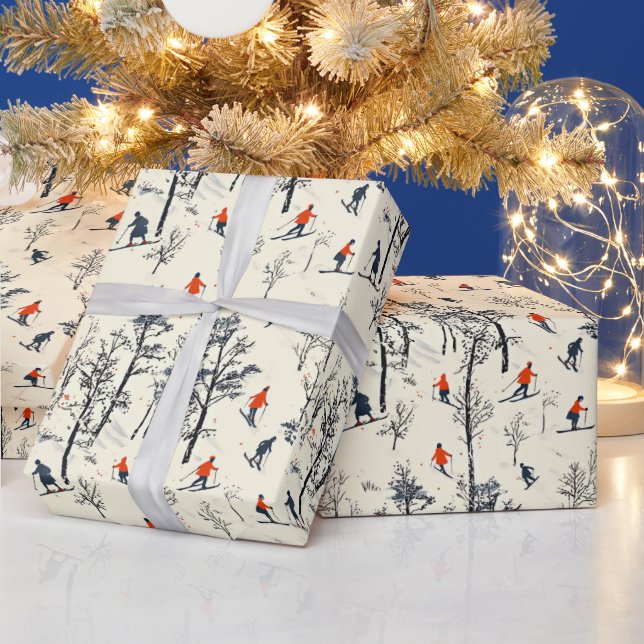 Festive Christmas Winter skiing tiled pattern  Wrapping Paper (Holidays)
