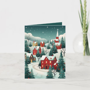 Festive Christmas Winter town scene Holiday Card