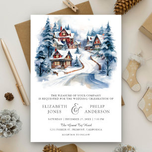 Festive Christmas Winter Village QR Code Wedding Invitation