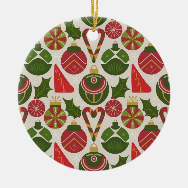 Festive Christmas with Holiday Elements Ceramic Ornament (Front)