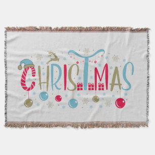 Festive Christmas Word Art Throw Blanket