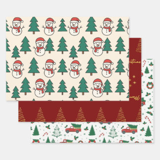 Festive Christmas Wrapping Paper Flat Sheet Set of