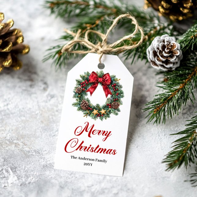 Festive Christmas Wreath Editable Holiday Tag (Festive Christmas Wreath Editable Holiday Tag)
