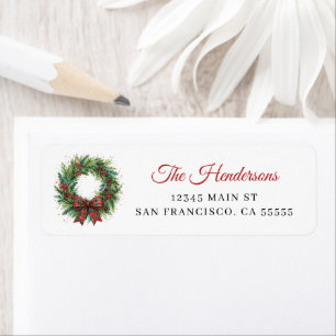 Festive Christmas Wreath Holiday Address Return Address Label