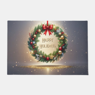 Festive Christmas Wreath Holiday Doormat