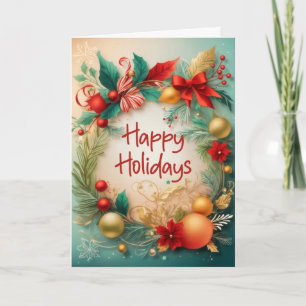 Festive Christmas Wreath Holiday Greeting Card 