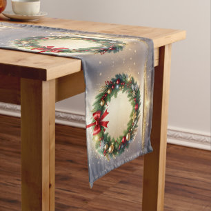 Festive Christmas Wreath Holiday Table Runner