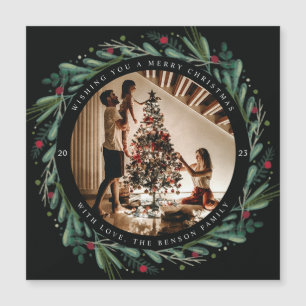 Festive Christmas Wreath Leaves Berries Magnet