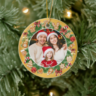 Festive Christmas Wreath Personalised Family Photo Ceramic Ornament