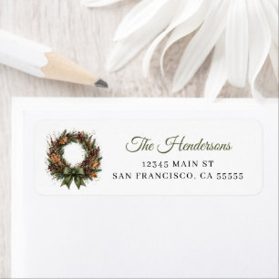Festive Christmas Wreath Plaid Holiday Address Return Address Label