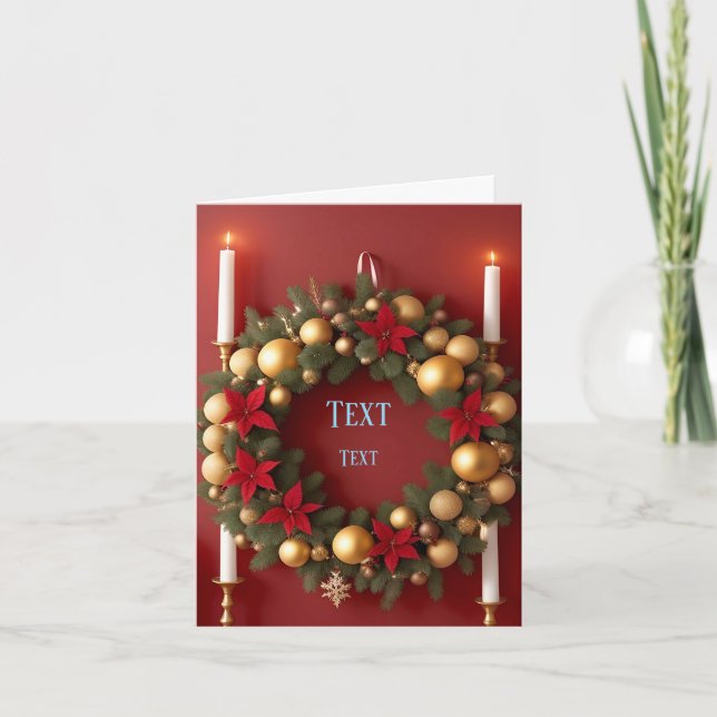 Festive Christmas Wreath With Candle Decorations Holiday Card (Front)