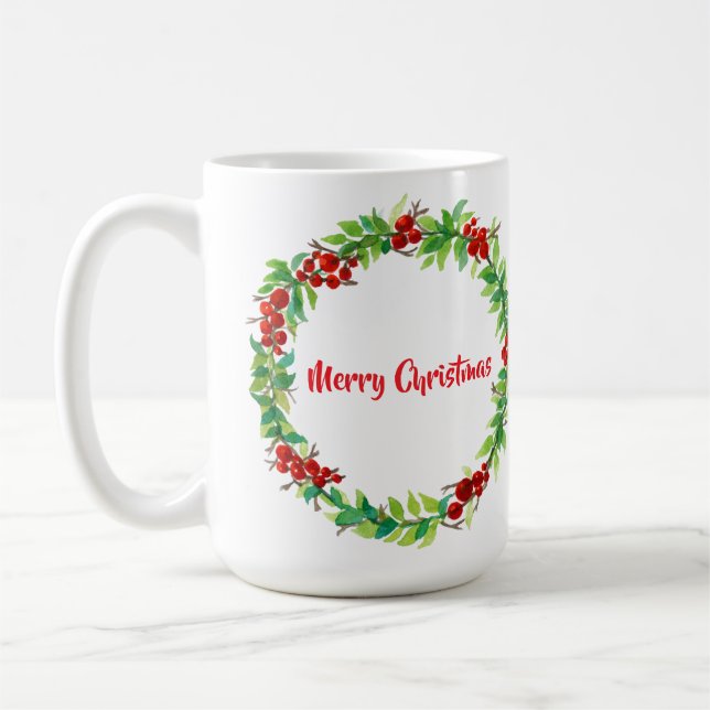 Festive Christmas wreath with red berries Coffee Mug (Left)