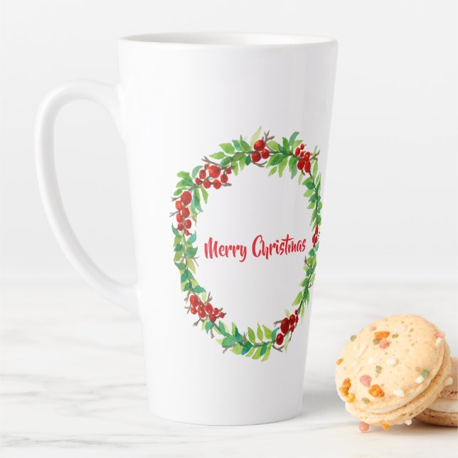 Festive Christmas wreath with red berries Latte Mug (In Situ)