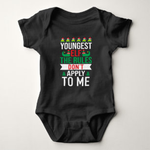 festive Christmas youngest elf word art Baby Bodysuit