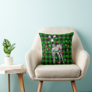 Festive Christmas Zebra, red green wreath Cushion