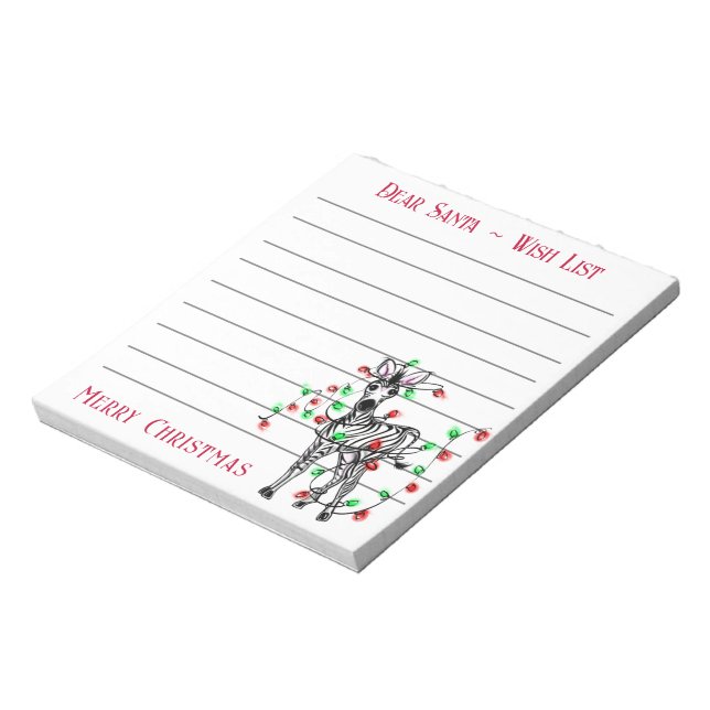 Festive Christmas zebra, Santa’s wish list  Note (Rotated)