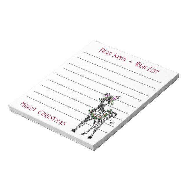 Festive Christmas zebra, Santa’s wish list  Note (Rotated)