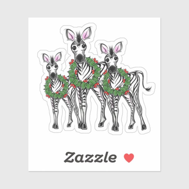 Festive Christmas zebras, xmas wreath, grey plaid (Sheet)