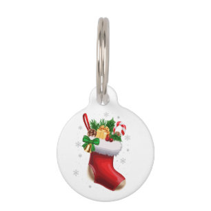 Festive Classic Christmas Stocking with Gifts Pet Tag