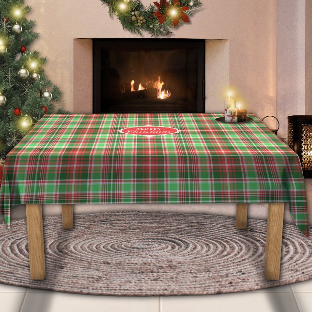 Festive Classic Red Green Merry Christmas Plaid  Tablecloth (Creator Uploaded)