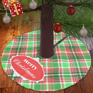 Festive Classic Red Green White Christmas Plaid Brushed Polyester Tree Skirt