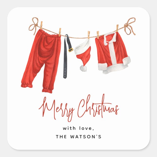 Festive Clothesline Santa Claus Christmas Square Sticker (Front)